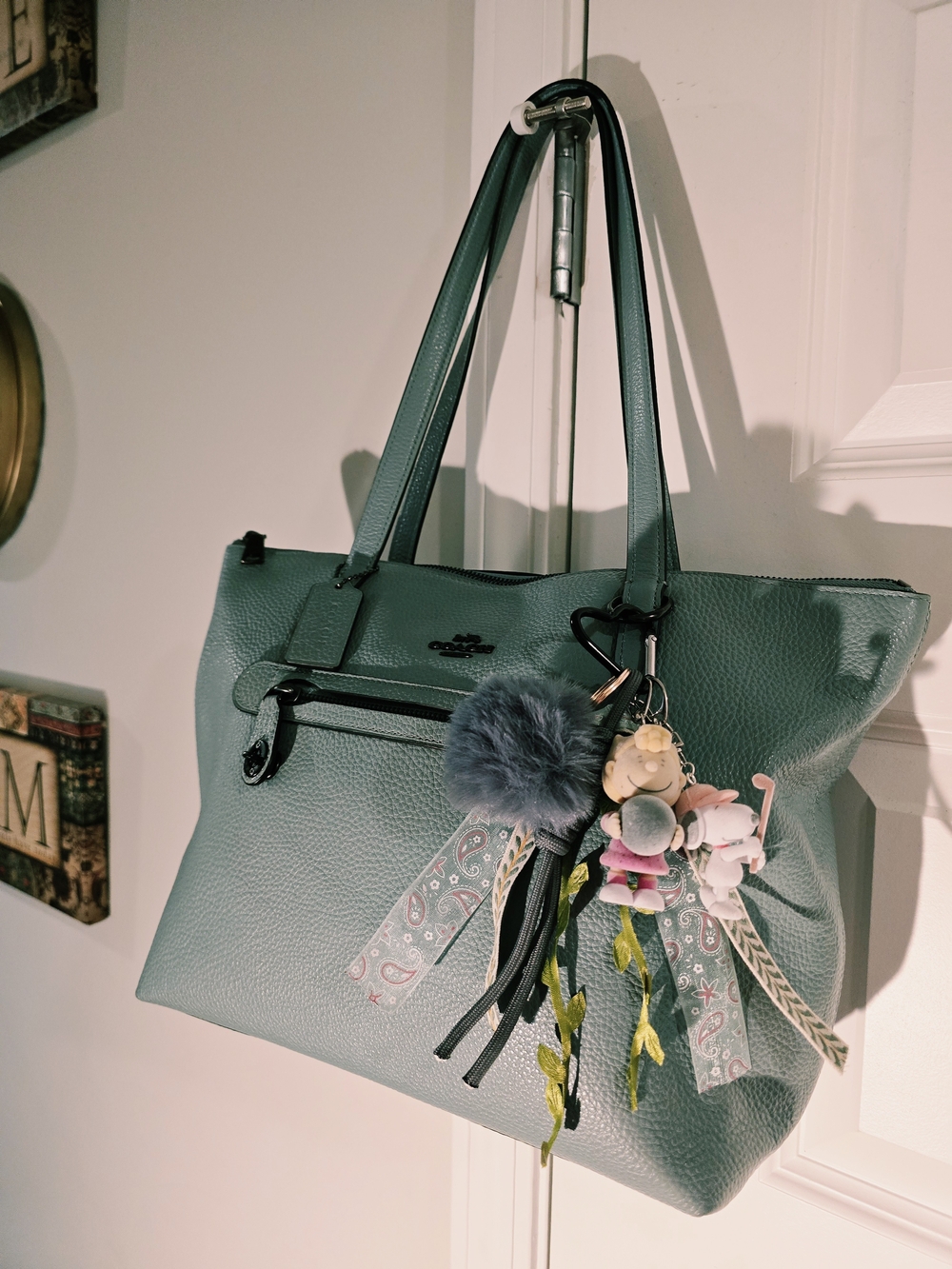 Coach Pebbled Leather Shoulder Tote in Teal